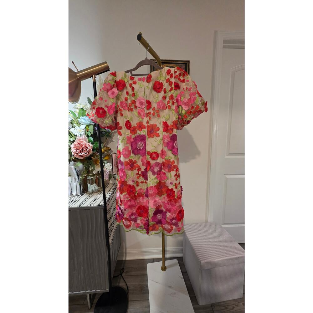 Eliza J Pink Multi 3D Floral Appliqué Embroidered Dress Size 4 NWT Zip Closure - Picture 5 of 12